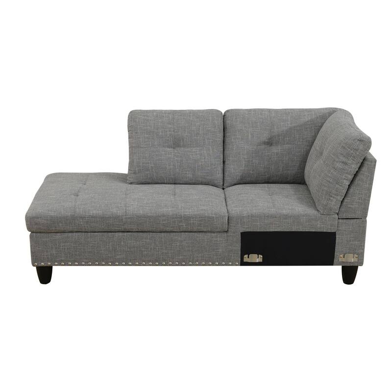 Brown Grey Linen 3-Piece Sofa Set Living Room Sofa