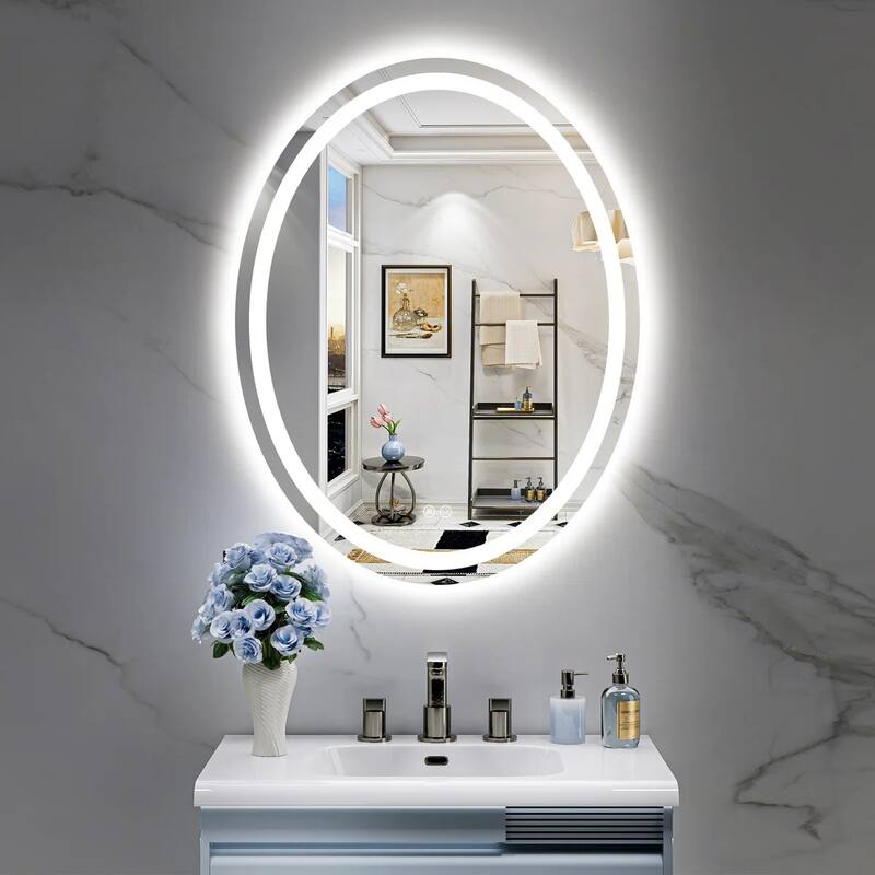 Oval Front & Back LED Lighted Anti-fog Tempered Glass Wall Bathroom Vanity Mirror, 3-Year Warranty & ETL Certification