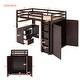 dimension image slide 1 of 5, Twin/ Full Size Loft Bed Frame with 3 Drawers, Desk and Wardrobe, Solid Wood Versatility Storage Bed Frame for Kids, Teens