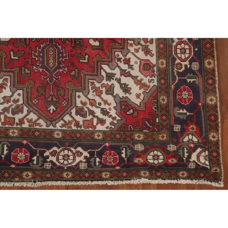 Hand Knotted Oriental 100% Wool Carpet Traditional Medallion Red Heriz Area Rug - 9' 6'' X 6' 3''