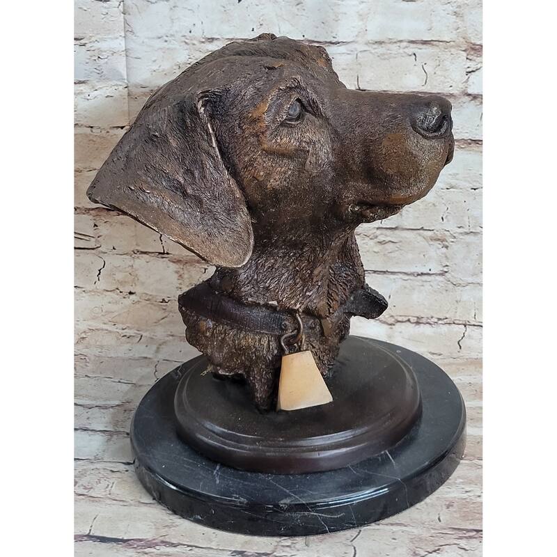 Labrador Retriever Dog Pet Bronze Bust Sculpture Statue Figure On Marble Base