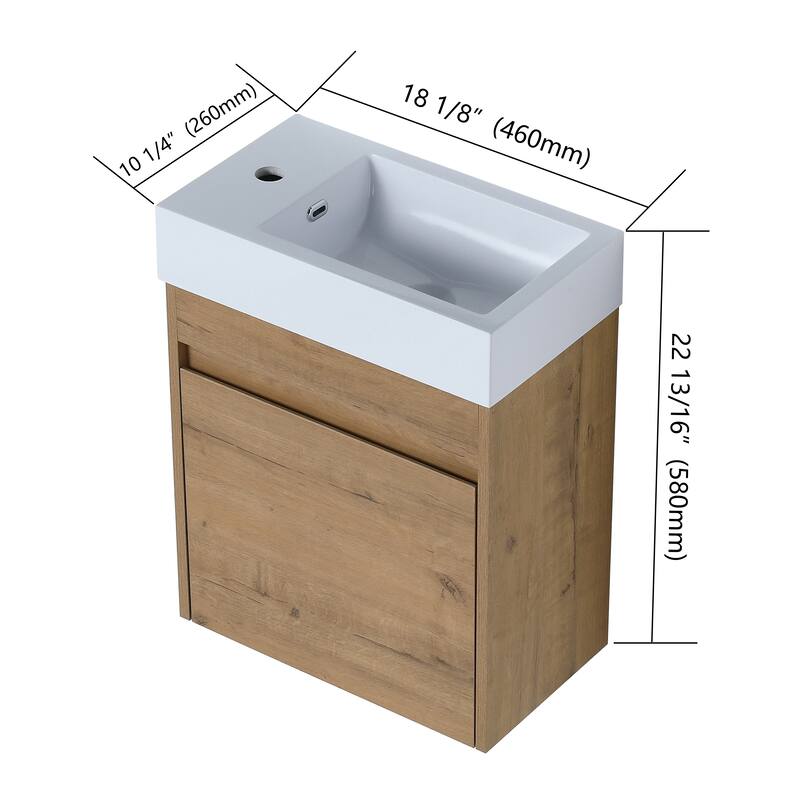 Bathroom Vanity With Sink In 16/18/23 Inch, Floating/Freestanding Bathroom Vanity With Soft Close Door