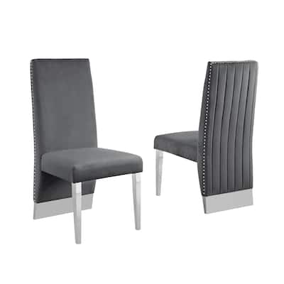 Best Quality Furniture Dining Chair includes Pleated Back, Nailhead-Trimmed, Chrome-Legged Chair (Set of 2)