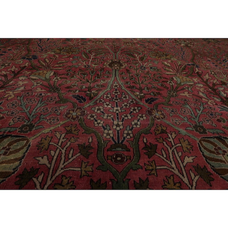 12x17'8'' Hand Knotted Wool Rose 300 KPSI Botanical Antique Sarouk Traditional Rug - 12' x 17' 8''
