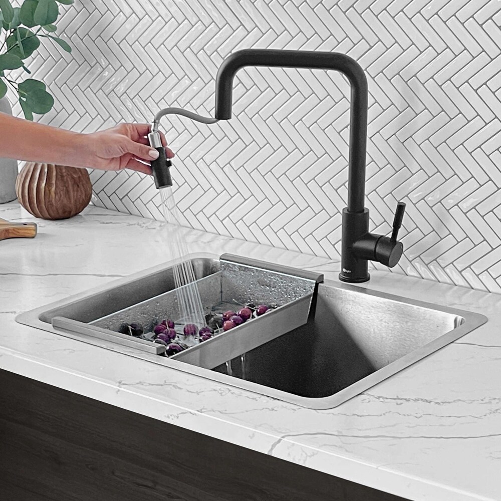 American Imaginations 20-in. W Above Counter Brushed Nickel Kitchen Sink  Set For 1 Hole Center Faucet - Strainer Included - 20 - On Sale - Bed Bath  & Beyond - 33654105