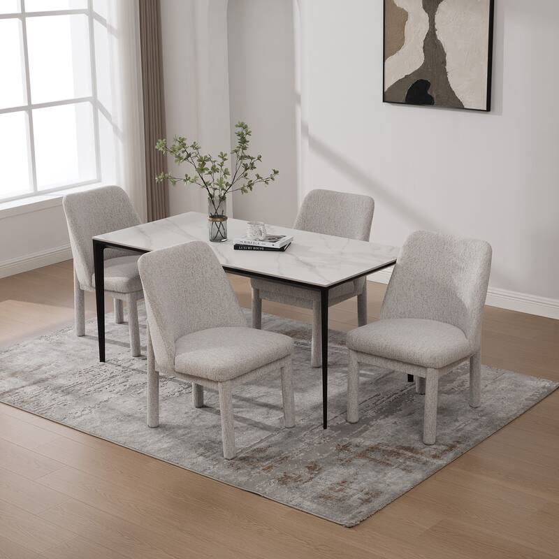 Upholstered Dining Chairs Set, Modern Dining Room Chairs Chenille Side Chairs with Curved Backrest, Armless Living Room Chair - Beige Set of 4