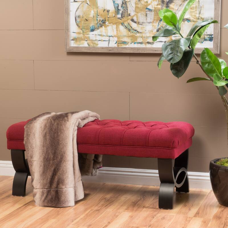 Scarlette Tufted Fabric Ottoman Bench by Christopher Knight Home - 41.00" L x 17.25" W x 16.75" H - Deep Red