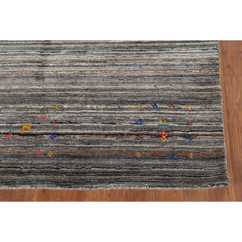 Striped Gabbeh Indian Area Rug Handmade Wool Carpet - 5'1"x 7'11"