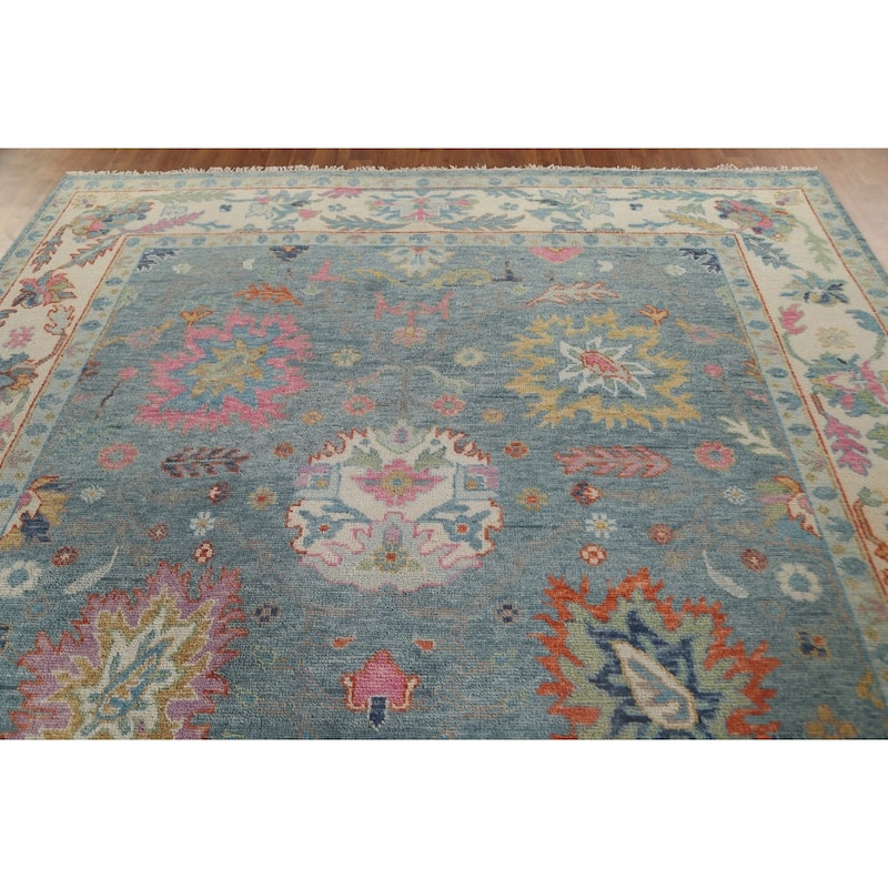 Blue Floral Oushak Oriental Area Rug Handmade Wool Carpet - 8'8"x 12'0"