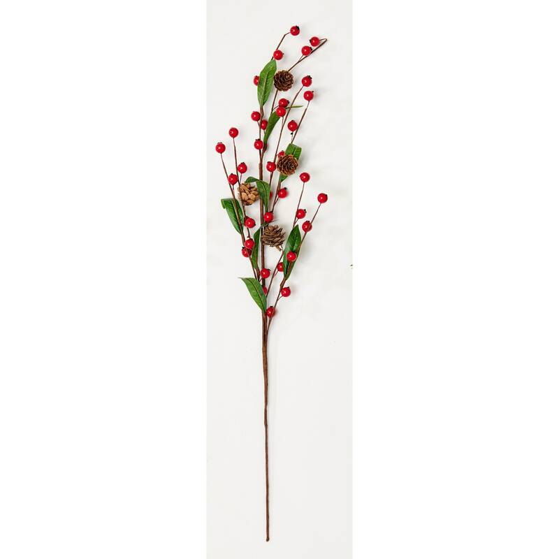 25" Red Berries Pine Cone Leaves Spray, Set of 3