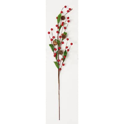 25" Red Berries Pine Cone Leaves Spray, Set of 3