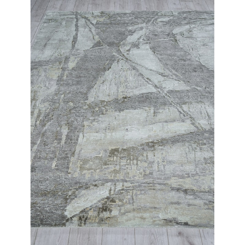 EXQUISITE RUGS Floor Art Hand-knotted Bamboo Silk Ivory/Beige Area Rug.
