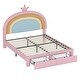 preview thumbnail 13 of 15, Twin/Full Size Upholstered Kids Platform Bed Frame with Rainbow Design Headboard, Velvet Princess Bed with Storage Drawer