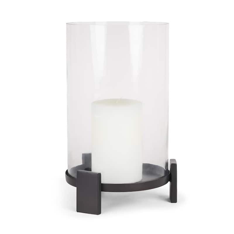 14" Black Metal Abstract Tabletop Hurricane Candle Holder