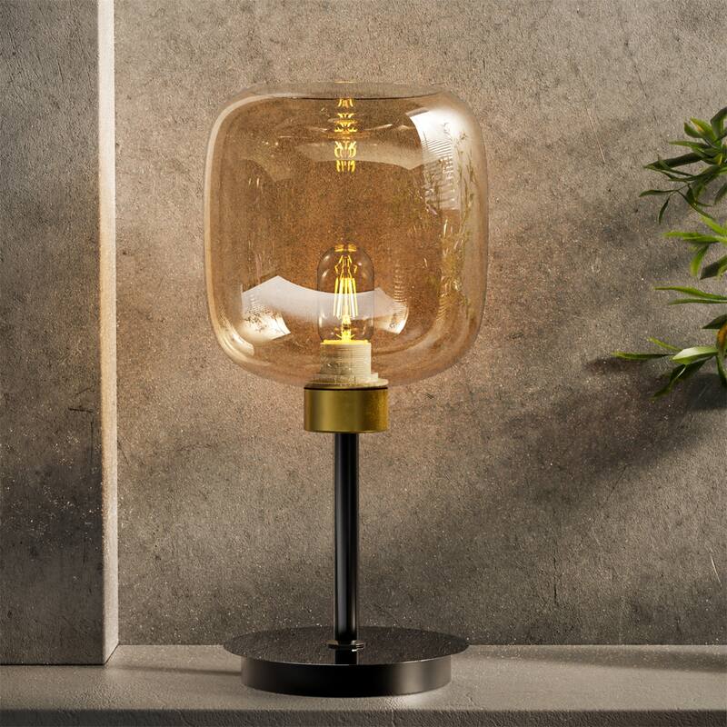 Mid Century LED Table Lamp Glass Shade Desk Lamp Bedroom Nightstand - 6x17inch - 6x17inch
