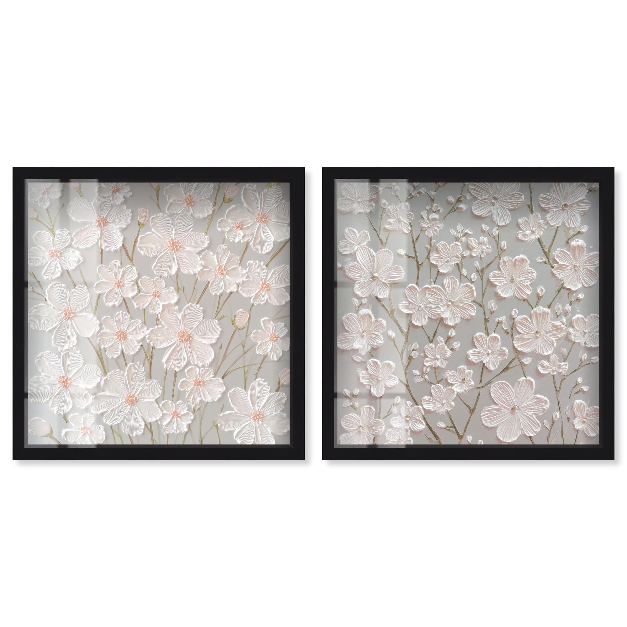 Neutral Serenity Floral Art 2 Panel Set Shadowbox Print by Art Remedy