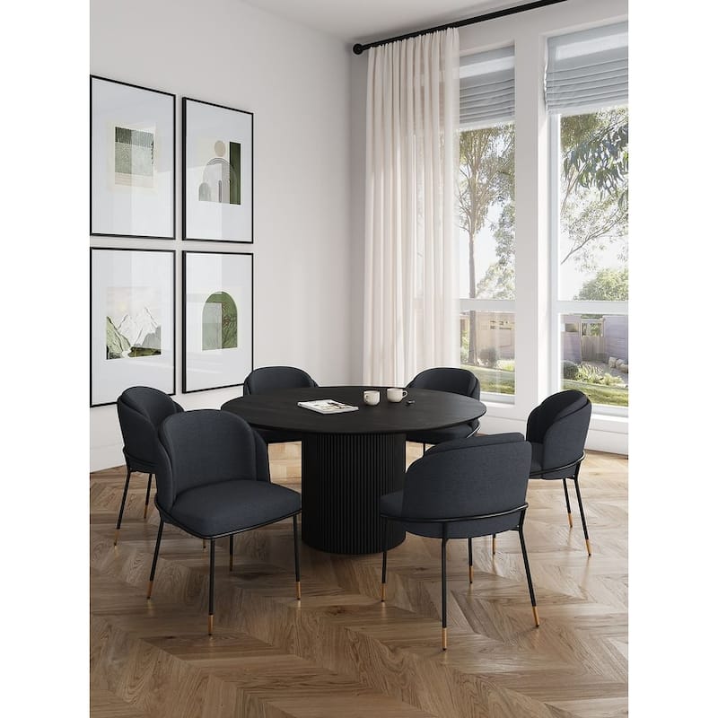 Manhattan Comfort 7-Piece Hathaway Flor Modern 59.05 Solid Wood Round Dining Set - Black - 7-Piece