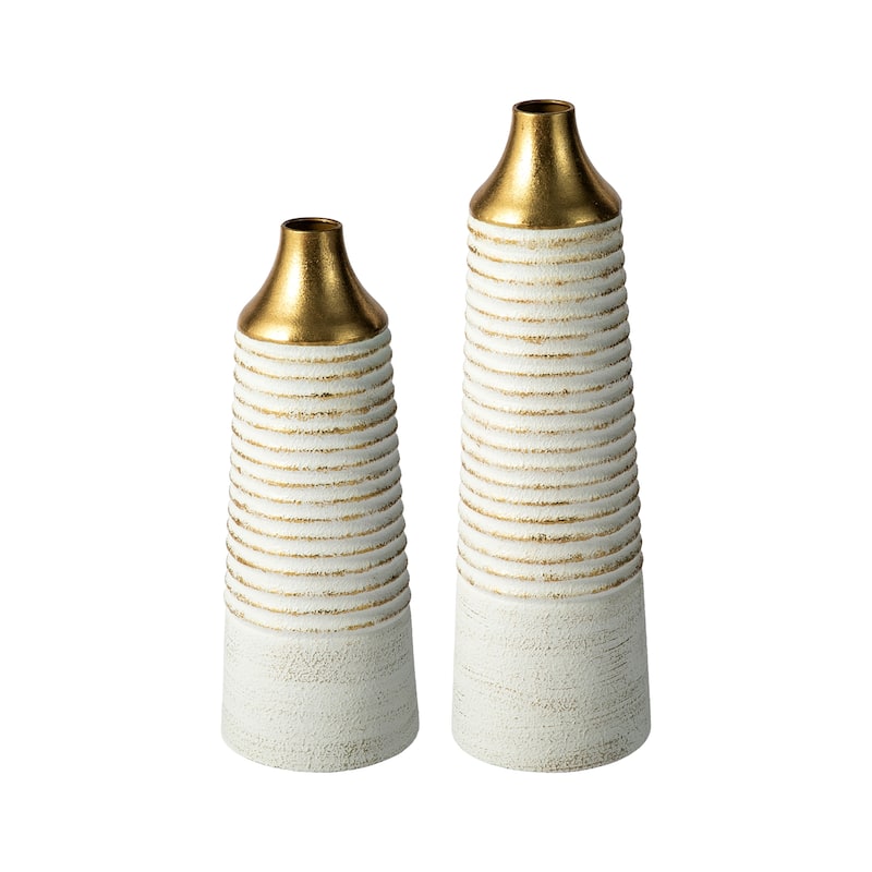 Glitzhome Set of 2 Modern White and Gold Metal Floor Vases
