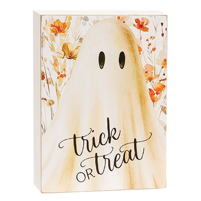 Rustic Fall Ghost Box Sign with Wildflowers 3 Asstd.