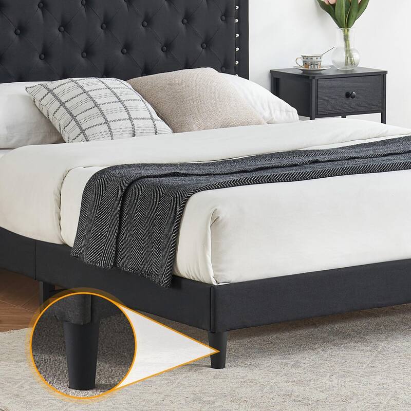 Full Size Bed Frame with Adjustable Headboard