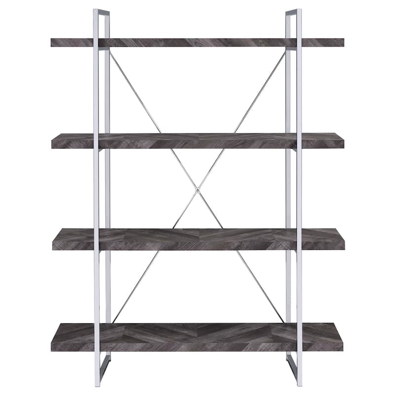 Grimma 63-inch 4-shelf Bookshelf Rustic Grey and Chrome - 47.25" x 14.00" x 62.50"