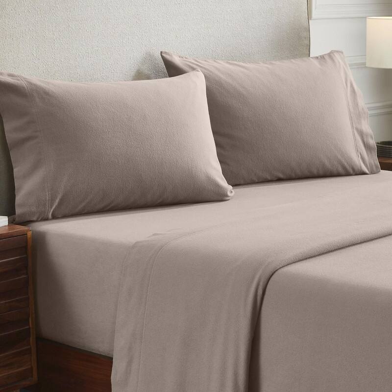 Superior Solid Flannel Cotton Fuzzy Pillowcases, Set of 2 - Standard - Grey