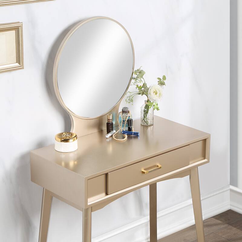 Contemporary Wood Vanity and Stool Set for Bedroom