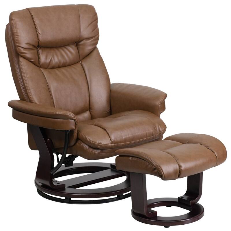 Contemporary Multi-Position Recliner and Curved Ottoman with Swivel Base