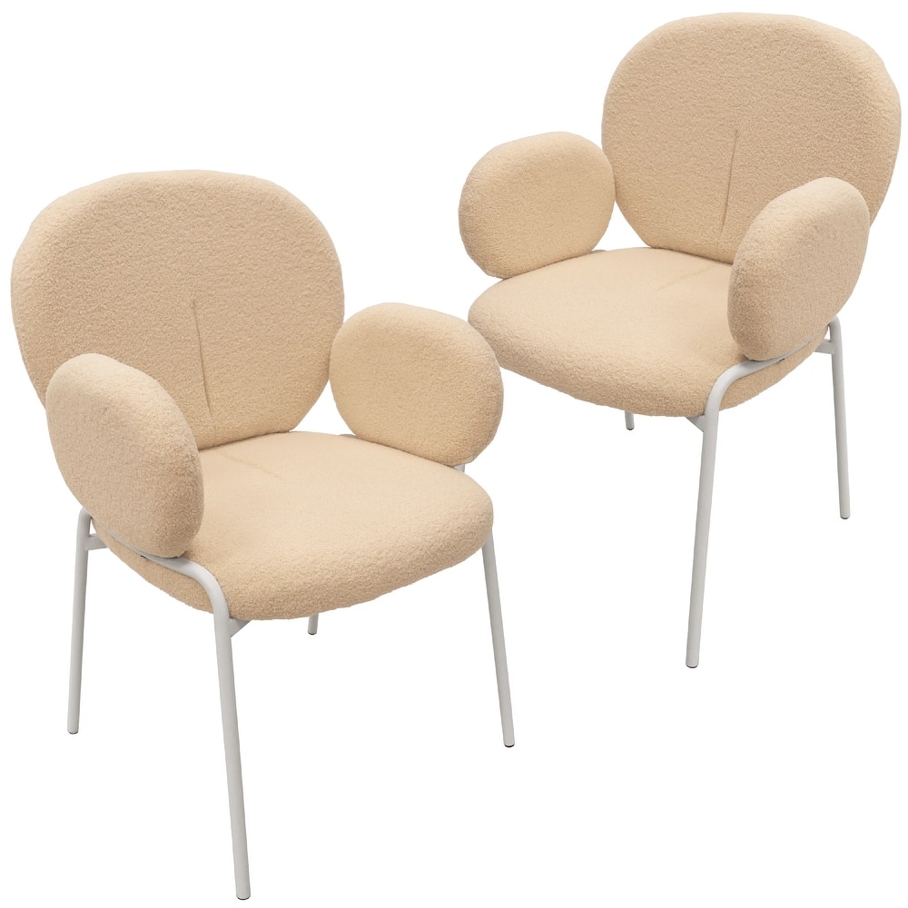 Celestial Modern Boucle Dining Side Chair with White Powder-Coated Iron Frame, Kitchen and Dining Room Chair, Set of 2