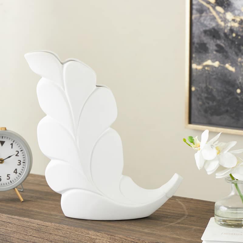 Ceramic Leaf Slanted Decorative Vase - Black or White - Roche River Decor