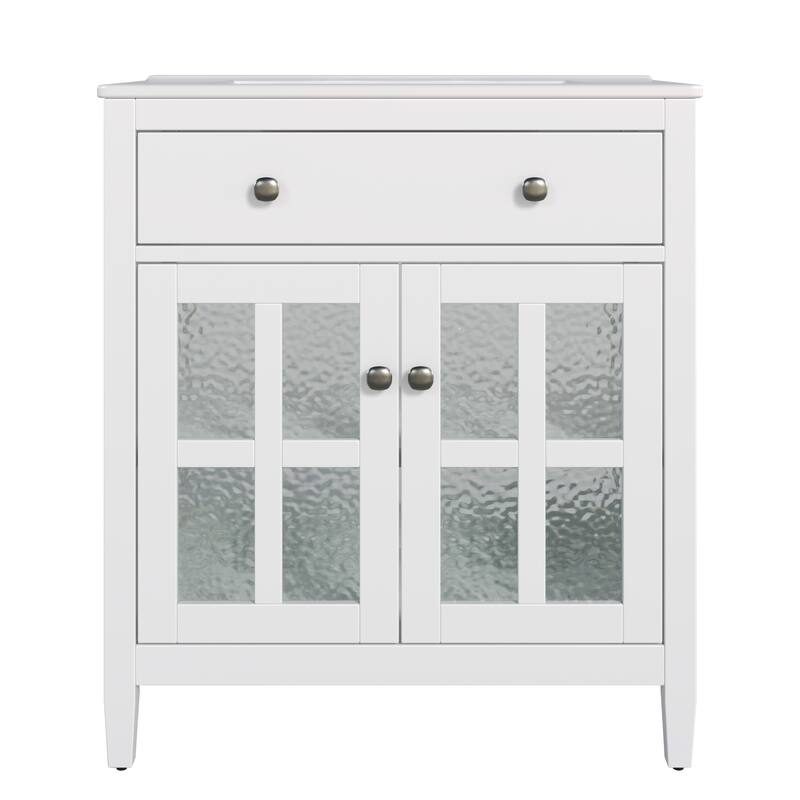 30" Vanity with Ceramic Sink, Equipped with Adjustable Shelf and Tip-Out Tray,with Solid Wood Legs,Metal Knobs and Close Hinges