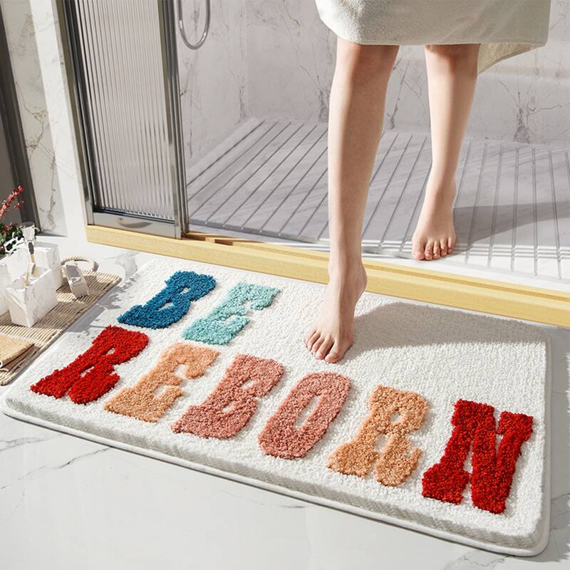Cute Letter Pattern Bathroom Rugs, Soft and Absorbent Bath Floor Mat, Non-Slip Shaggy Bath Carpet, Bath Mats for Sink - Beige - 16" x 24"