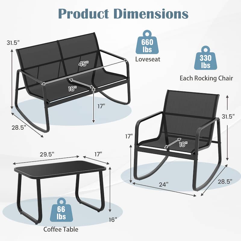 Gymax 4 Piece Rocking Bistro Set Patio Furniture Set w/ Loveseat 2