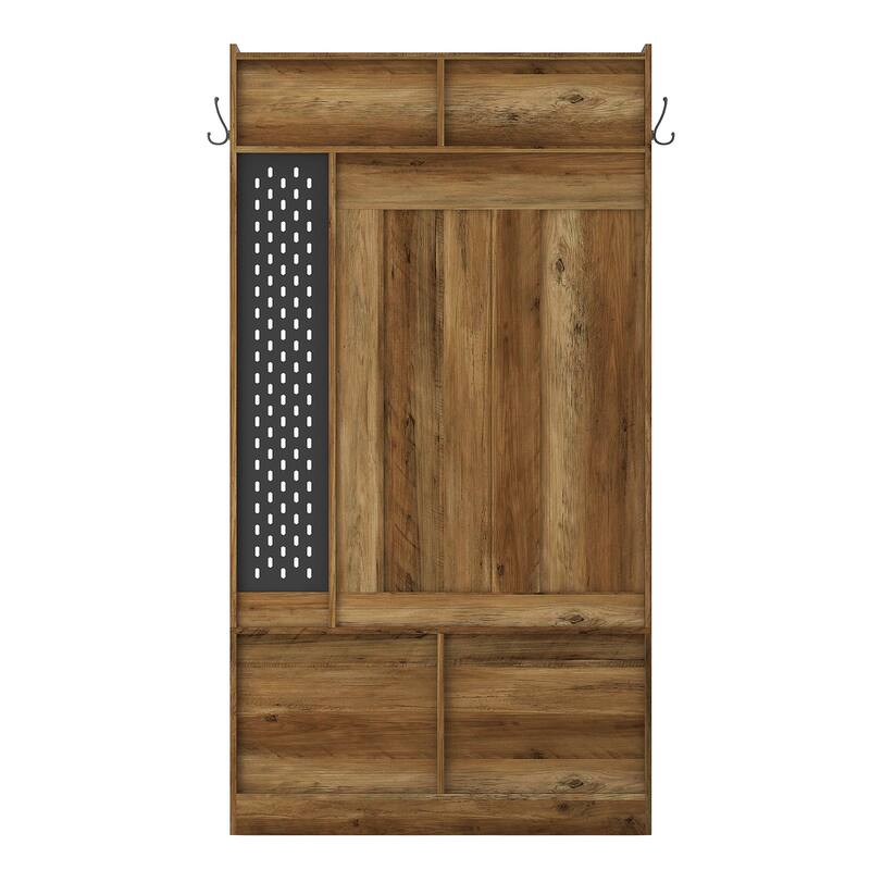 Modern Coat Rack Stylish Hallway Rack with Shoe Bench Storage Compartment 6 Hooks, Storage Bench, for Entryway, Hallway, Brown