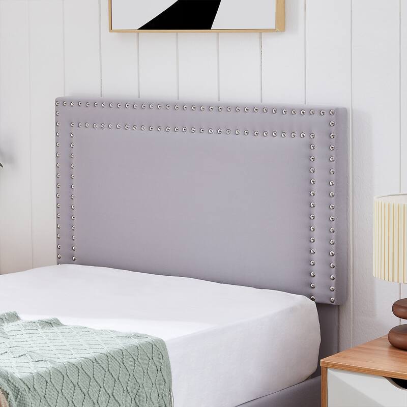 2 Pcs Upholstered Twin Size Platform Bed with Adjustable Headboard