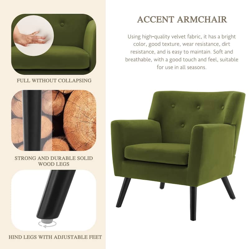 Velvet Upholstered Armchair Tufted Accent Chair, Set of 2 - 30.71"H x 28.35" W x 27.56"D