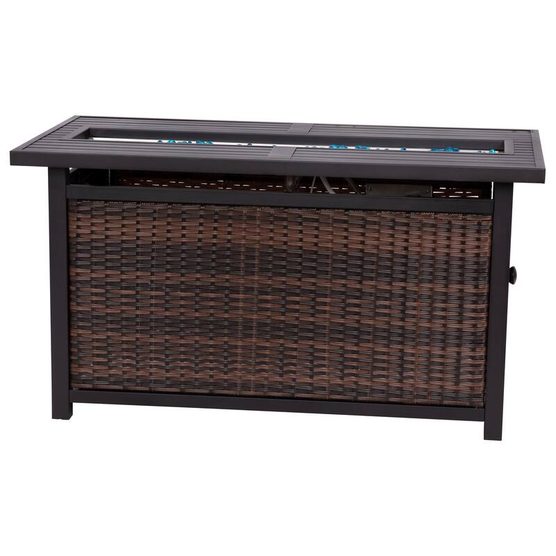 Outdoor 50,000 BTU Fire Table with Steel Top and Wicker Base