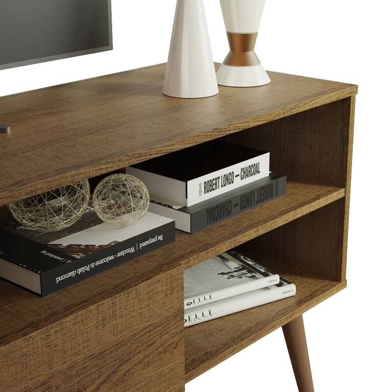 Madesa Modern TV Stand with 1 Door and 4 Shelves with Cable MANAGEMENT for 55, 65 Inch Media Storage