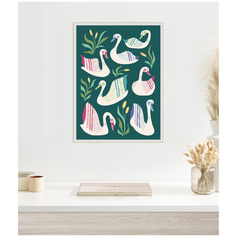 Kate and Laurel Sylvie Swans Pond Framed Canvas by Rachel Lee