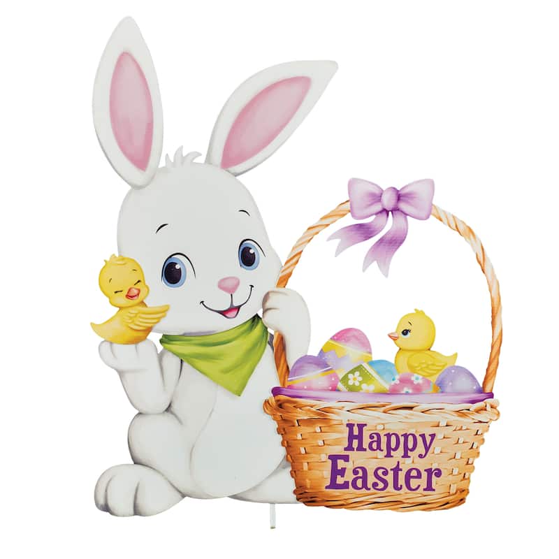 Adorable Happy Easter Bunny Outdoor Garden Stake - 14.63 x 24 x 0.5