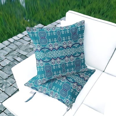 HomeRoots Set of Two 16" X 16" Aqua Blown Seam Abstract Indoor Outdoor Throw Pillow