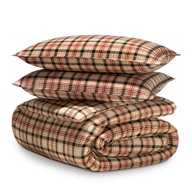 Bare Home Cotton Flannel Duvet Cover and Sham Set - Red Lodge Plaid - Queen