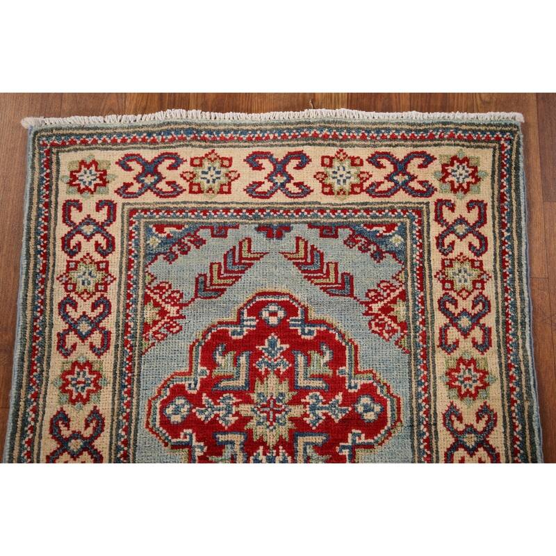 Light Blue Kazak Oriental Runner Rug Handmade Wool Carpet - 2'1" x 5'10"