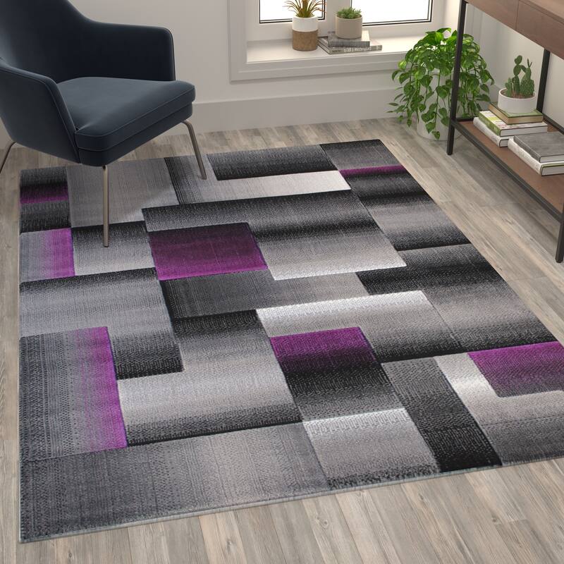 Modern Geometric Style Color Blocked Indoor Area Rug - Purple - 5' x 7'
