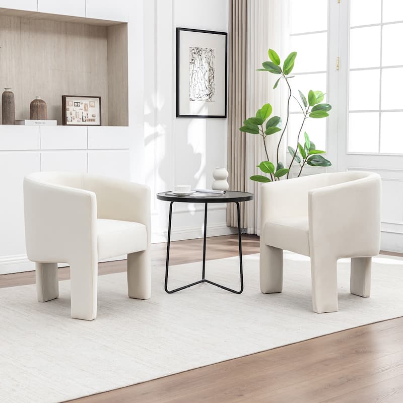 SEYNAR Modern Velvet Accent Chair, Upholstered Barrel Chair with Unique Solid Base for Living Room Soft Club Chair Set of 2