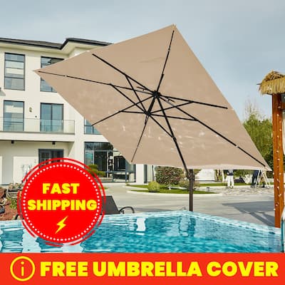 12ft×12ft Square Double Top Outdoor Offset Umbrella Cantilever Patio Umbrella With 360 Degree Rotation