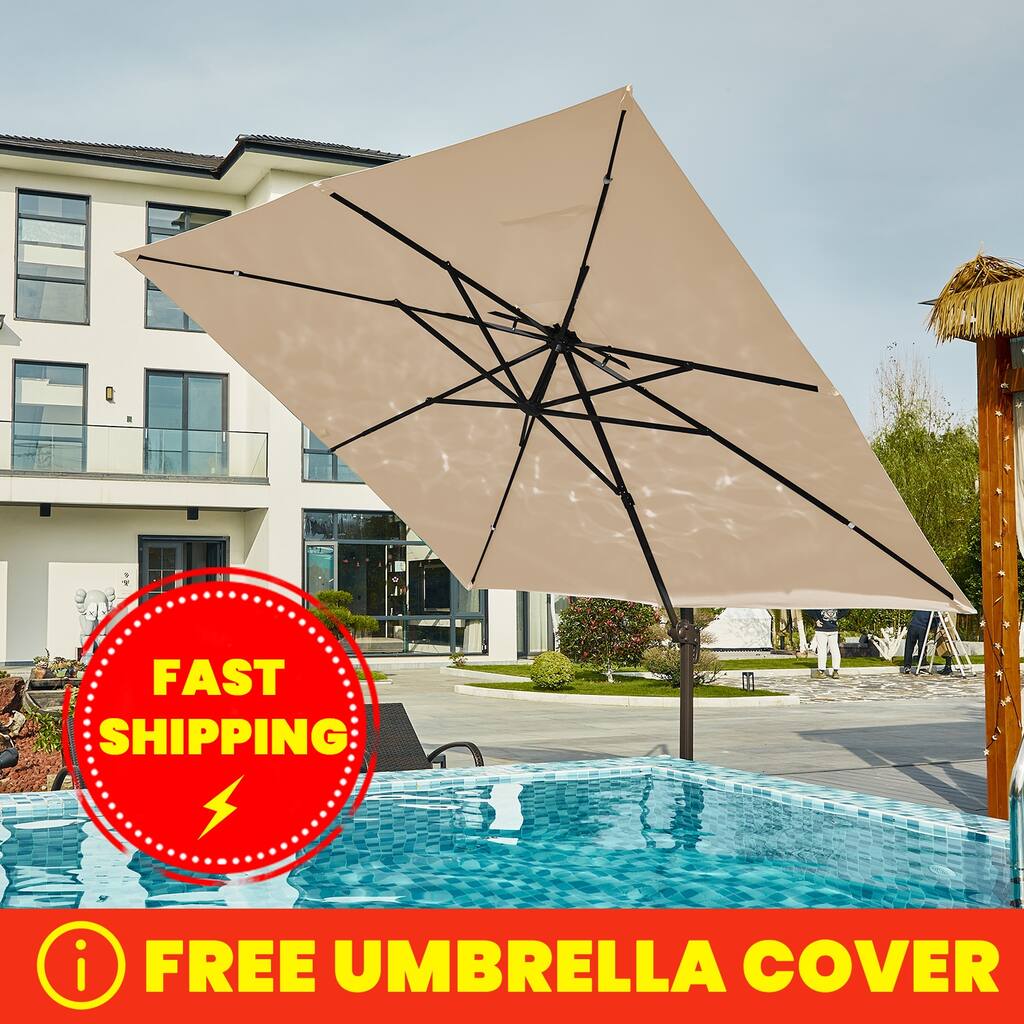 9 ft.Rotation Square Cantilever Tilt Patio Umbrella With Crank
