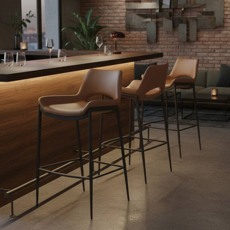Contemporary Faux Leather and Metal Dining Chair, Set of 6