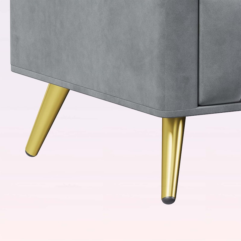 Modern Nightstand with 3 Drawers and Metal Legs&Handles,with Marbling Stickers Worktop