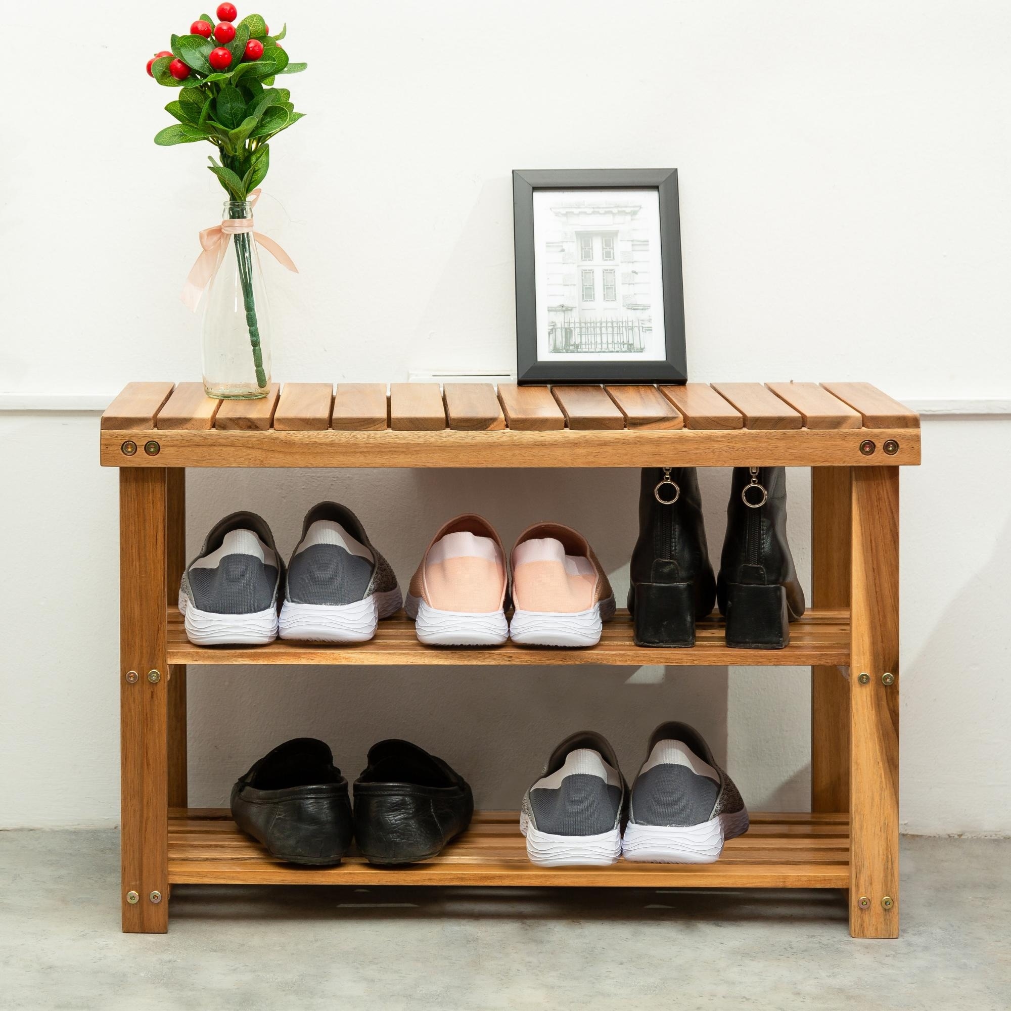 Gymax Wooden Shoe Cabinet 2-Door Storage Entryway Shoes Organizer